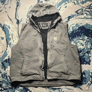 Carhartt Hooded Work Vest in Olive Green with Black Liner